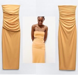 Zara orange strapless Cut-Out bodycon bandeau tube midi dress Limited Edition